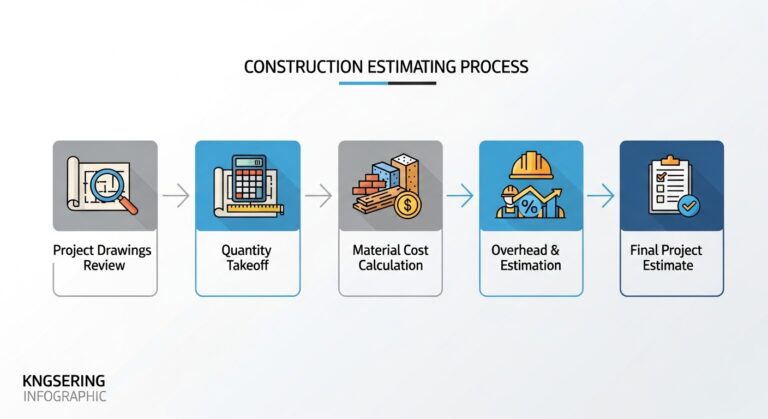 construction estimating workflow showing material takeoffs and cost calculations