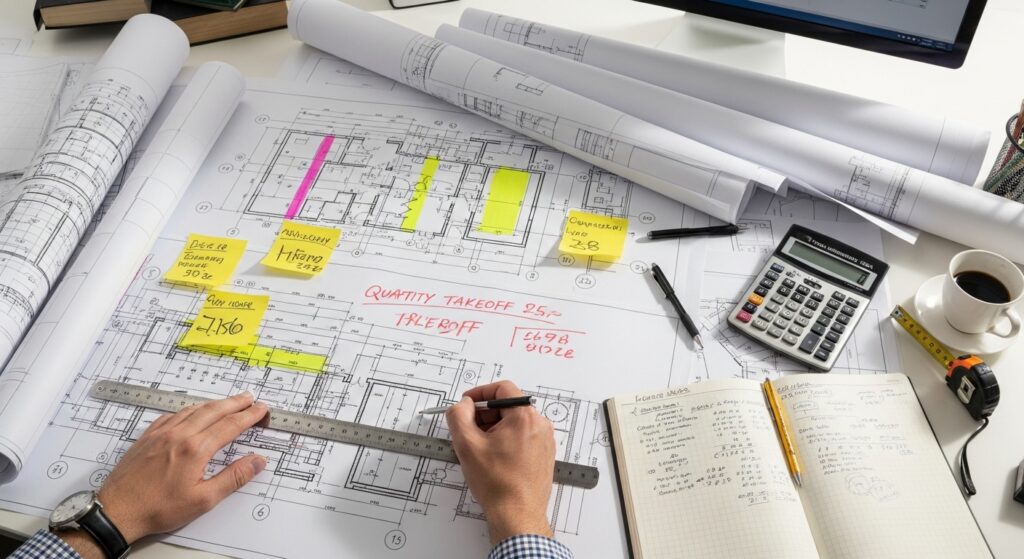 construction quantity takeoff example from project drawings