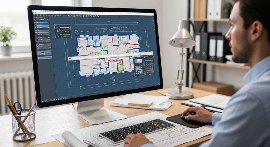 Best Estimating Software for Construction : estimator performing digital quantity takeoff from construction plans
