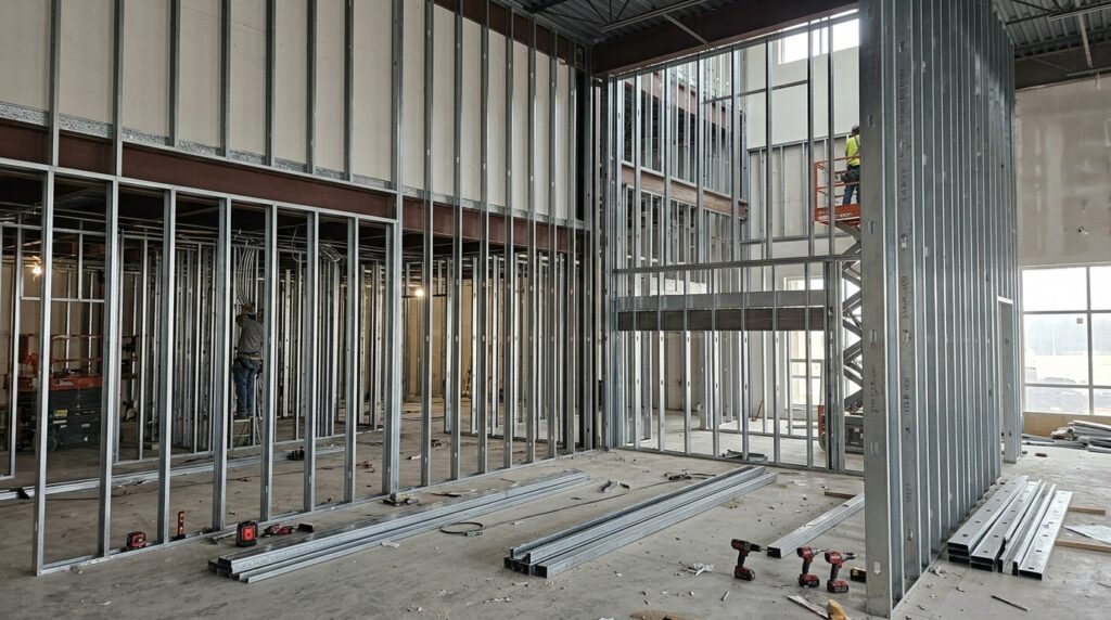 metal stud framing assembly diagram showing all components for accurate cost estimating