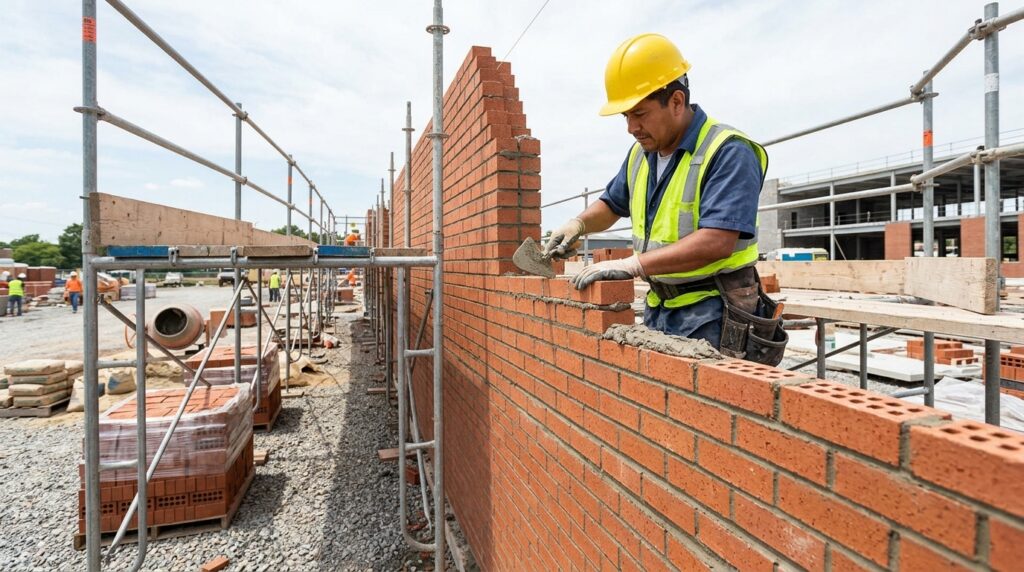 masonry wall construction showing materials included in masonry cost estimate How to Estimate Masonry Costs