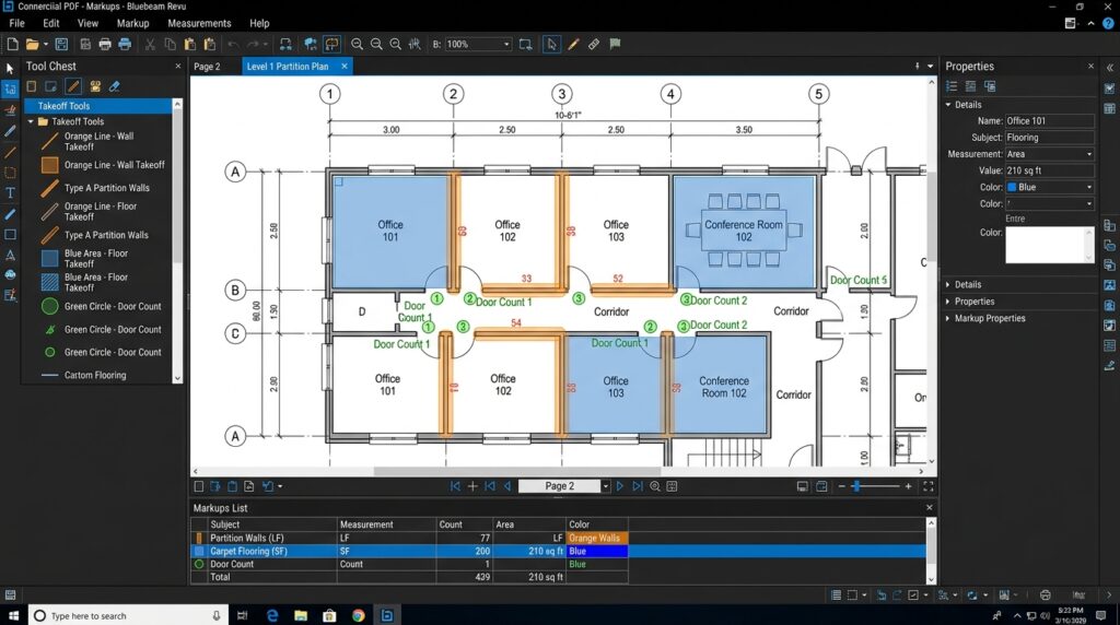 how to read construction drawings using Bluebeam for quantity takeoff